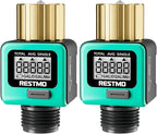 [2 Pack] RESTMO Heavy Duty Water Flow Meter, Pure Brass Inlet | Metal Thread | 4 Measure Modes | Display Gallon/Liter Usage and Flow Rate | Ideal to Track Outdoor Garden Hose Watering