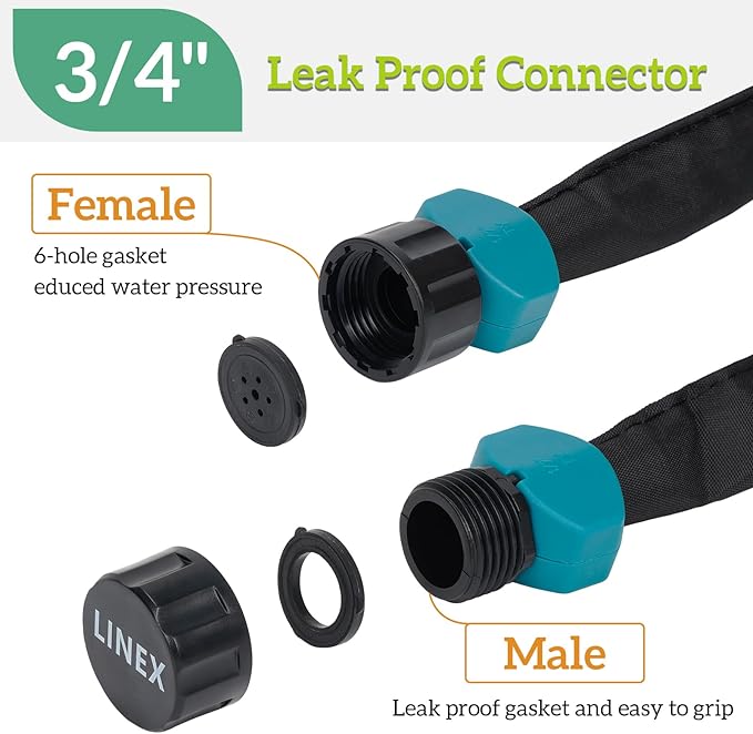 LINEX Flat Soaker Hose 1/2" x 75 ft for Garden Beds Drip Hoses Irrigation Sprinkler Heavy Duty Save Water 80%