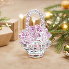 H&D HYALINE & DORA Glass Rose Flower Gift for Women Handcraft Pink Crystal Rose Flower Basket Figurine for Valentine's Day Mother's Day Christmas