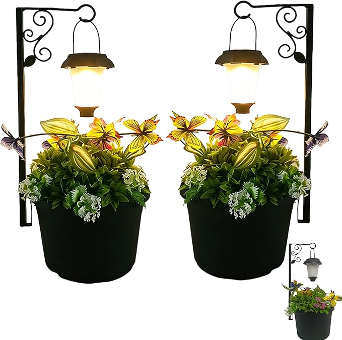 Solar Outdoor Floor Lamps with Planter, 2 in 1 Waterproof LED Solar Lamps Post Light, Matte Black Outdoor Flower Pots, Outdoors Lamps for Patio, Backyard, Pathway, Garden, Lawn (2PCS)