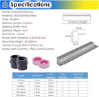 Rectangular Pool Fountain Waterfall Kit for Patio & Backyard - Water Feature with Spillway & Pipe Connector (Silver, L220cm x W9cm x H6cm)