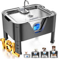 4.2Gal Dog Water Fountain for Large Dogs, 16L Stainless Steel Large Dog Fountain Water Bowl with Deeper & Wider Drinking Tray, Automatic Pet Water Dispenser with Visible Window (with Adjustable Stand)