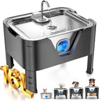 4.2Gal Dog Water Fountain for Large Dogs, 16L Stainless Steel Large Dog Fountain Water Bowl with Deeper & Wider Drinking Tray, Automatic Pet Water Dispenser with Visible Window (with Adjustable Stand)