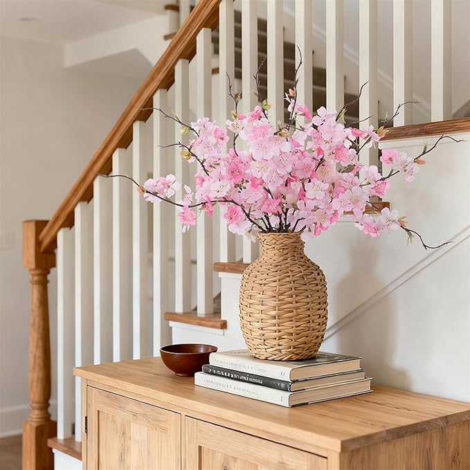 INXUGAO 12 PCS Faux Cherry Blossom Branches Decor 18.11 Inch Fake Artificial Cherry Flowers for Home Indoor Decoration Vase Arrangement Table Living Room Bedroom Spring Decor