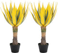 Artificial Green Edged Gold Leaf Spiny Agave Plant with 23 Leaves, 31.49in Faux Agave for Indoor & Outdoor Home Decor Perfect for Porch Living Room Bedroom Patio & Office（2 Pack）