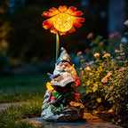 COWOS Solar Powered Garden Gnome Statue with Glowing Flower Light, Hand-Painted Resin Figurine for Outdoor Patio, Yard, Lawn Decor, Gift for Garden Lovers