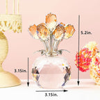 YWHL Handmade Crystal Gold Rose Flower Figurine with Round Vase, Romantic Rose Gifts for Women on Wedding Valentine's Chrismas, Glass Rose Flowers for Girlfriend Wife, Home Table Decorations