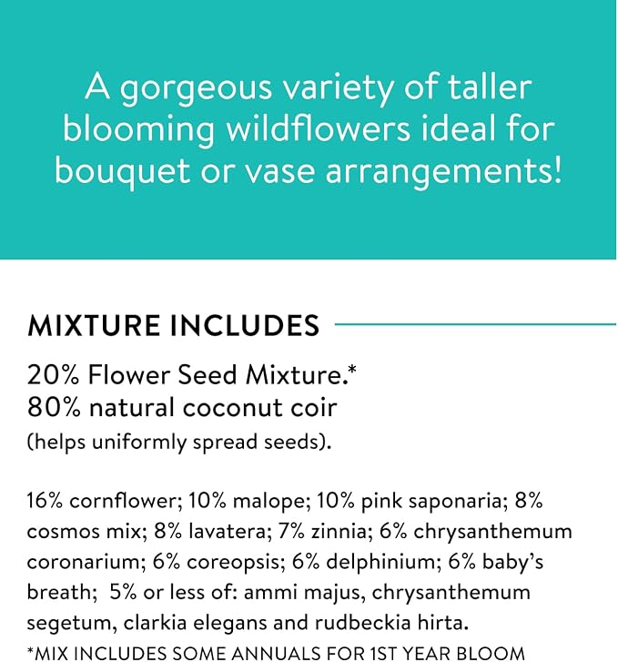 Burpee Wildflower Seeds Cutting Mix | 25,000 Bulk Seeds, Multi, 1 Bag | 15 Varieties of Non-GMO Flowers | Perennial Wildflower Mix | Covers 1,000 Sq. Ft.