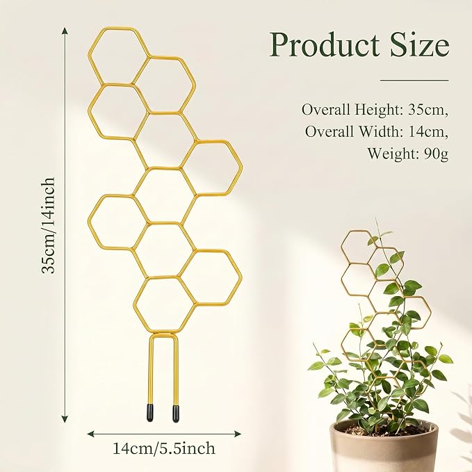 1PCS 13.78 Inch Small Indoor Plant Trellis for Pots, Honeycomb Trellis,Gold Metal Plant Climbing Support Stake for Pothos, Vines, Climbing Houseplants