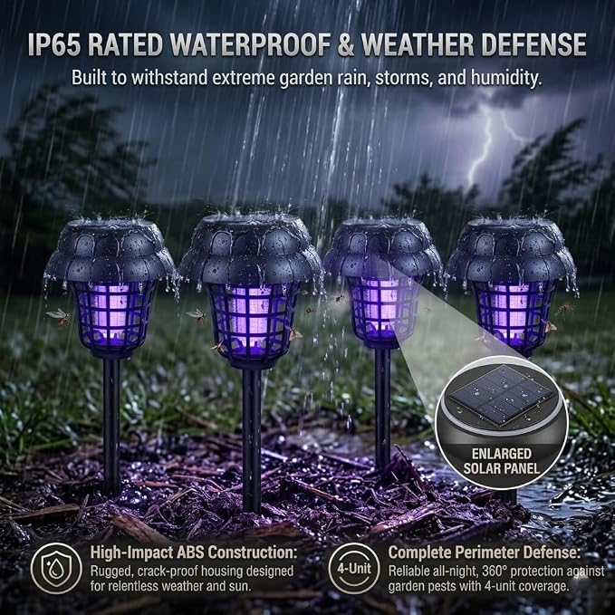 2026 4Pack Mosquito Repellent Outdoor Patio,Solar Bug Zapper Outdoor Mosquito Zapper for Moths,Gnats,Flies,Small Flying Insect,Gnat Killer for Vegetable Beds,Electric Fly Zapper for Backyard,Garden