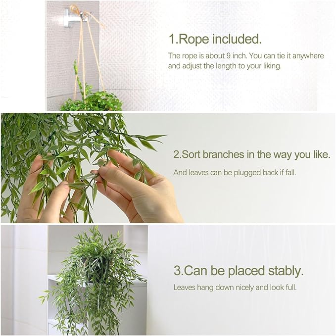 3 Packs Fake Hanging Plants with Black Pots, 20" Artificial Hanging Plants for Wall Decor, Fake Fern Plants Mandala Vine for Home Bathroom Bedroom Kitchen Office Room Decor