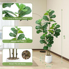 Artificial Fiddle Leaf Fig Tree with White Planter,6ft Tall Fake Plants with 4 Trunk,Faux Fig Trees Floor Plant in Pot,Fake Ficus Lyrata Trees for Indoor Living Room Bedroom Office Housewarming Gift