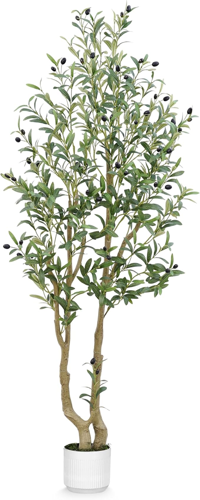 HZXGCP Olive Tree 5ft, Artificial Olive Tree with White Pot, Fake Tree with 1152 Dense Leaves & 64 High-Simulated Olive Fruits - Easy Assembly, Low Maintenance (Olive Tree 5ft)