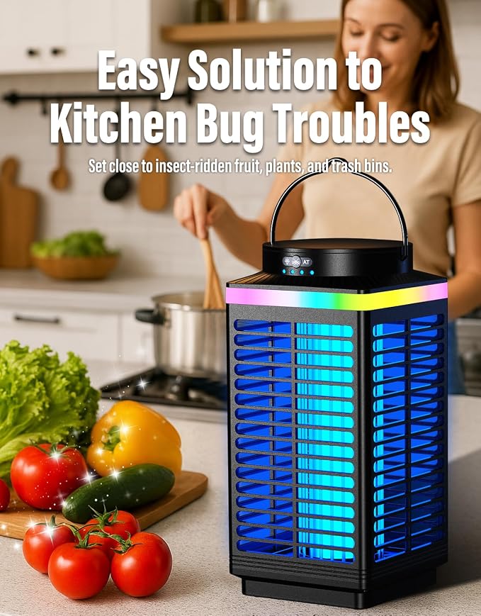 Bug Zapper Outdoor Cordless, 4200V Electric Mosquito Zapper with LED Blue Light, 3 in 1 Portable & Rechargeable Bug Zapper Outdoor Waterproof IP67, Wireless Hanging Fly Zapper for Patio Camping