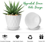 4 inch Plant Pots, 5 Pack Flower Pots Outdoor Indoor, Planters with Drainage Holes and Tray Saucers（White）