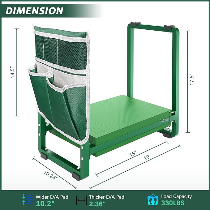 FLINTER Wider Garden Kneeler and Seat, Heavy Duty Thick Gardening Bench for Kneeling and Seat - Garden Kneelers for Seniors, Gardening Stools for Women, Grandparents, Gardeners, Green