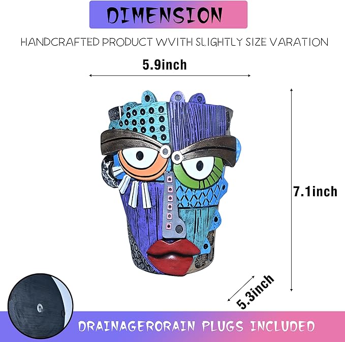 Midogaigai Abstract Face Planter Pots for Plants,Hand-Painted Colorful Flower Pots with Drainage,Indoor Outdoor Garden Decor Gift(Eclectic,Small)
