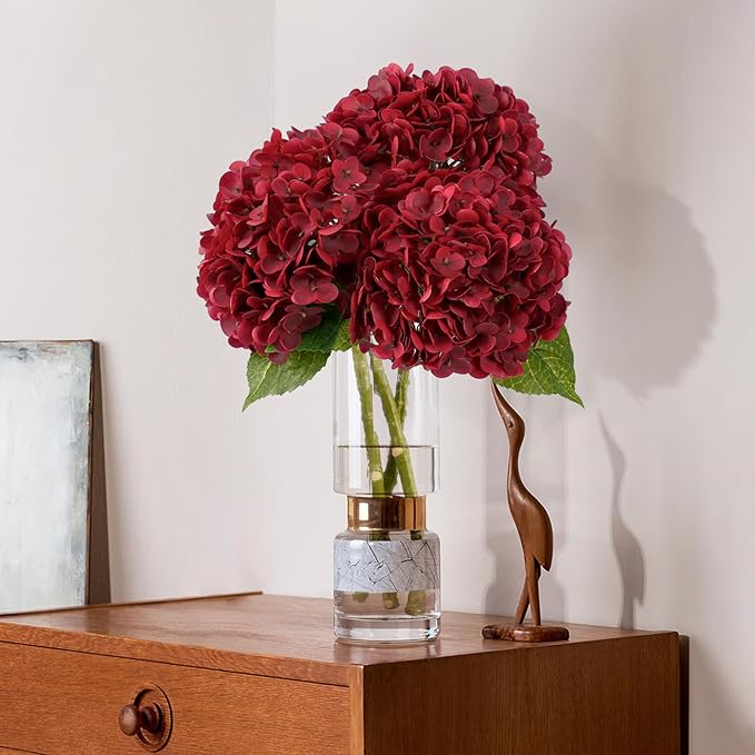 Leftover 3 Pcs Fall Hydrangea Artificial Flowers,21" Real Touch Faux Hydrangea Flowers and 3 PCS Butterflies Fall Hydrangea Stems,Fall Floral Arrangement Centerpiece Table,Wedding,Home Decor