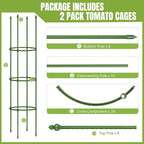 Joyhalo 2 Pack 65 Inch Tomato Cages for Garden, Upgraded Larger Size Heavy Duty Tomato Cage, Height Adjustable Tomatoes Trellis for Climbing Plants Vegetables Flowers Cucumber Peony