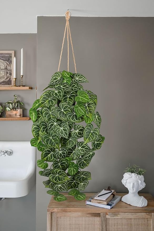 Large Fake Hanging Plants in Pot with Hook, 37" Artificial Hanging Pothos Long Vines Plants, Fake Potted Greenery Plant for Room Wall Living Room Bathroom Kitchen, Big Faux Ivy Houseplants for Shelf