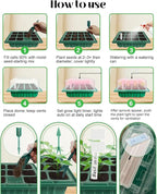 Seed Starter Tray with Grow Light (4x 24-LED), 4 Pack 48-Cell Seed Starter Kit with Humidity Domes and Timing Controller, Adjustable Brightness, Reusable Thicken Seedling Starter Tray Germination Kit
