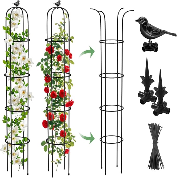 Garden Trellis for Climbing Plants Outdoor, 6.2ft Tall Garden Obelisk Trellis Climbing Plant Support Potted Vine Flower Rose Clematis Vegetable Pea Bean Cucumber Trellis Raised Bed, 2 Pack