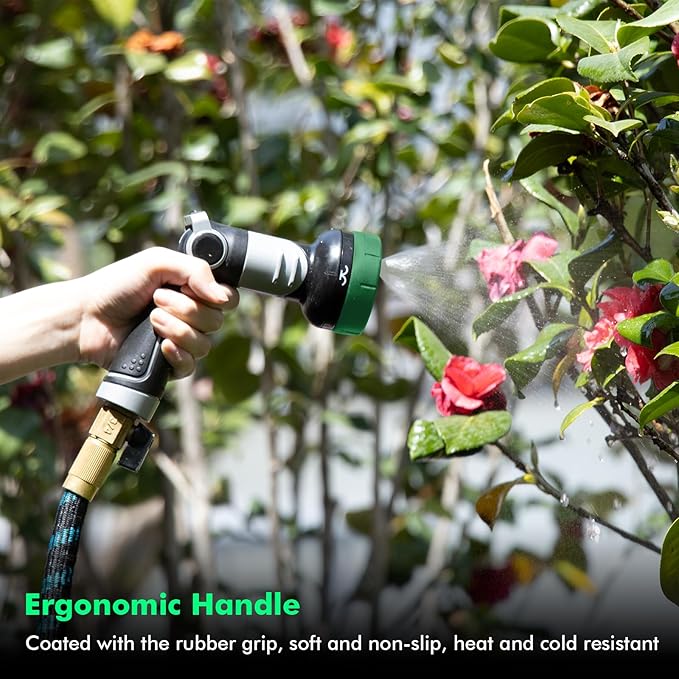 RESTMO Multi-Angle Garden Hose Nozzle with Sprinkler Function, Heavy Duty Water Hose Nozzle with 4 Spray Patterns, Magic Twist and Thumb Flow Control for Garden Watering, Car Washing & Yard, Green