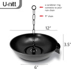 U-nitt 12" Spill Bowl Downspout Catch Basin for Rain Chain Anchoring & Stake | Rainwater Collection for Roof |Gutter Catch Basin | Good for Water Fountain & Birdbath | Black | Handles Heavy Rain