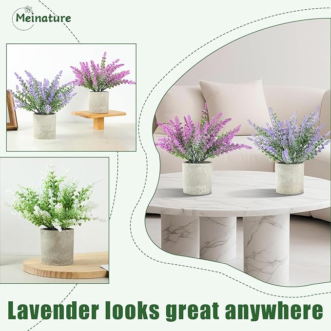 Plant Stand Indoor，3-Pack Lifelike Artificial Lavender ，Artificial Plants Indoor, Nordic Lavender Table Decor，Biodegradable Pot,Suitable for Home and Office Décor