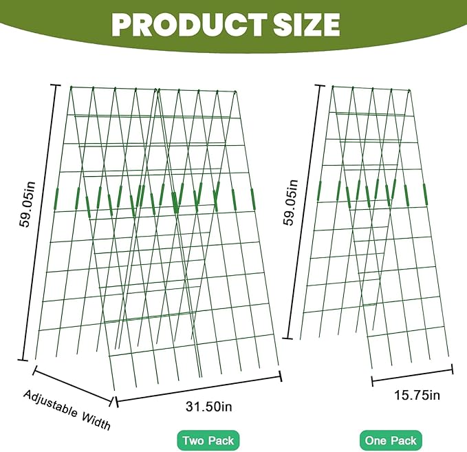 Cucumber Trellis 2 Pack, 59" H Foldable A-Frame Garden Trellis for Raised Bed Garden Grow Support with Plant Support Clips, Twist Ties for Cucumber,Tomato, Climbing Plants and Flowers
