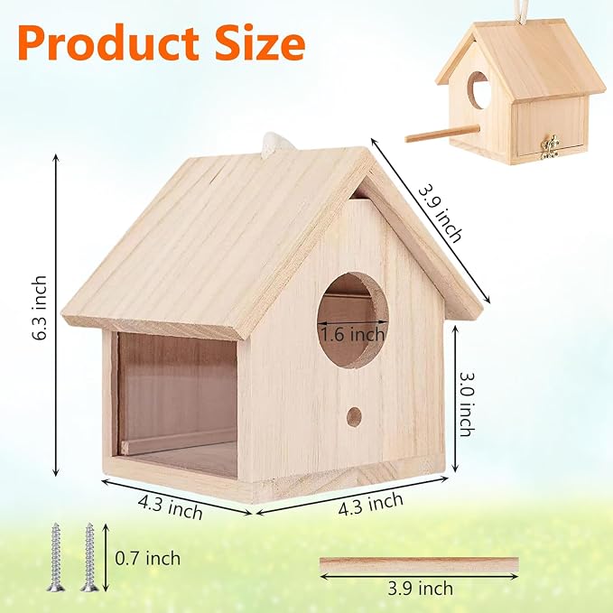 Tfwadmx 2PCS Wooden Bird House Transparent Outdoor Bird House Hanging Nests Box Garden Patio DIY Decorative for Wren Swallow Sparrow Hummingbird Finch Throstle