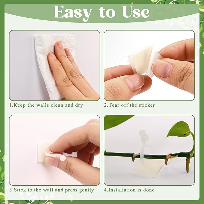 100 Pcs Plant Climbing Wall Fixture Clips, White Plant Fixer with Self-Adhesive Hook, Fixing Clip Vines Holder for Indoor Outdoor Plants Support Cable Wire (Medium)