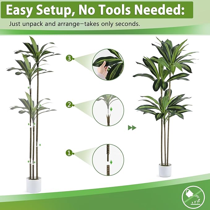 Artificial Dracaena Tree 5FT Fake Plant with White Small Planter Faux Silk Tall Floor Plant in Pot Artificial Tree for Home Office Living Room Decor Indoor