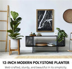 Fox & Fern Large 12 Inch Planter with Drainage Plug — Premium Polystone White Plant Pot - Modern Planter with 3D Texture and Ceramic Finish - 12 Inch Pots for Plants Indoor & Outdoor.
