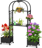Planter Box with Trellis,5.9ft/71in Self Watering Raised Garden Bed with Wheels and Storage Shelf,Drainage Holes,for Flower Rattan Vines Plant Climbing Tomato Vegetable Indoor Outdoor Garden Patio
