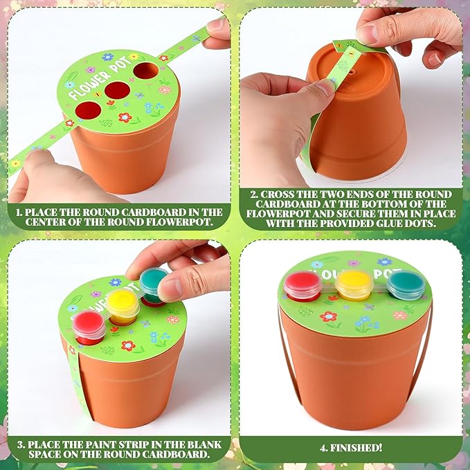 30 Set Paintable Flower Pot with Drainage Craft Kit DIY Flower Plant Crafts with Paint Flowerpot Lid for Spring Summer Gardening Art Project Classroom Party Activities