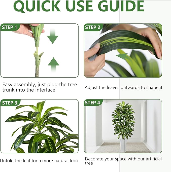 Artificial Dracaena Tree - 7FT Tall Fake Plants with White Tall Planter - Artificial Plants Indoor Floor Plant in Pot - Large Tropical Fake Yucca Potted Tree for Home Office Living Room Decor