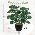 Briful Lush Artificial Monstera Plant - Realistic Green Leaves, Stylish Black Pot, 14.9-Inch Tall, Fake Plants for Home & Office Farmhouse Wedding Decor (2 Piece)