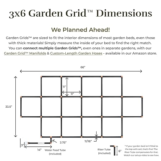 Garden Grid Watering System - 3x6 Cornerless | Raised Garden Bed Drip Irrigation System - But Better | Pre-Assembled, Waters Every Plant Evenly | for Beds w/Corner Posts or Curved Ends | 33.5"x66"