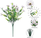 HyeFlora Artificial Flowers for Outdoor Indoor Garden Home Decoration, Faux Flower Daisy with Eucalyptus Leaves Fake Plants Greenery Boxwood Porch Patio, 12 Bundles (Creamy White)