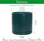 D'vine Dev 10 Inch Ceramic Planter Pot with Drainage Hole and Saucer, Indoor Cylinder Round Planter Pot, Teal, 94-O-E-9