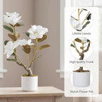 Garvee Artificial Magnolia Tree for Home Living Room Decor, Artificial Realistic Flowers with White Blooming, Fake Plant in Pot