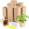 70-Pack 3.15 inch Square Peat Pots for Seedlings with 100 Labels, Biodegradable Nursery Pots with Drainage Holes for Plants