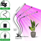 LED Plant Grow Light, Suitable for Indoor Plants, Full Spectrum Clip on Plant Growing Light with Red, Blue, Yellow Beads, 10 Brightness Levels, 3 Light Modes, 3/9/12H Auto Timer, 3 Head
