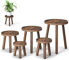5-Pack Wood Plant Stands Indoor, Single Plant Stand for 6-12 Inch Pots, Mid-Century Modern Plant Stool, Tall Plant Stand for Large Plants for Living Room, Balcony, Office (Dark Brown)
