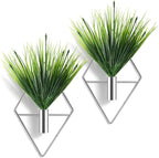 Canlierr 4 Pieces Silver Wall Decor Hanging Planters with Artificial Plants Metal Vase Indoor Aquatic Plant Holder Modern Geometric Wall Art for Home Bathroom Bedroom Living Room Office