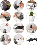Melphoe 25Pcs Mini Garden Hand Transplanting Succulent Tools Set, 39.4" Thickened Repotting Mat & Plant Tag, Miniature Planting Indoor Fairy Care, Potting, Cactus, Houseplant Bonsai Tool Kit (Black)