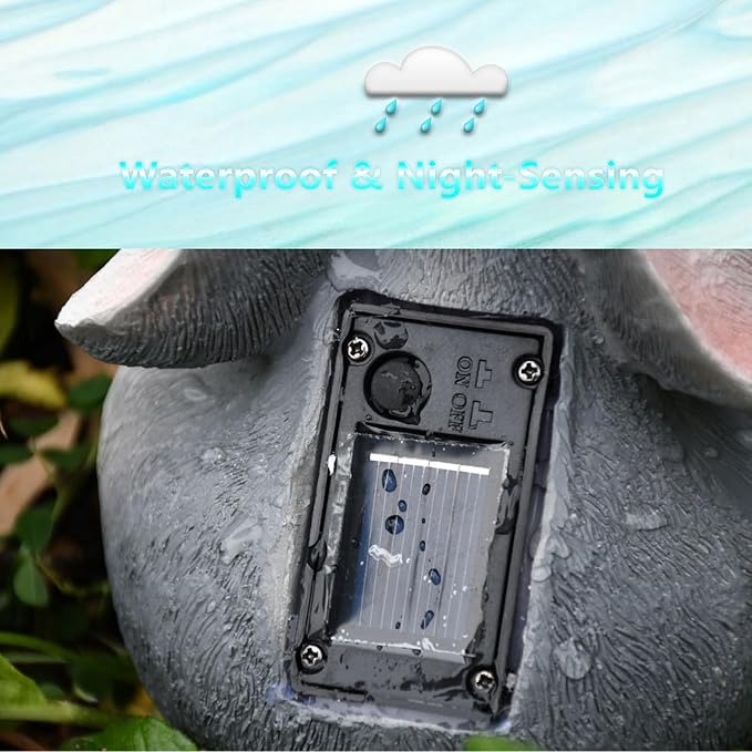 Solar Garden Statue Outdoor Decor Elephant Figurines with Cute Gnome Garden Sculpture, Elephant Statues Patio Ornament Decor for Lawn Balcony Yard, Gifts for Mum Grandmom on Birthday Mother's Day