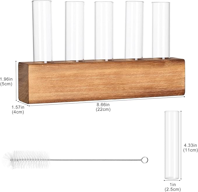 YIBOT Propagation Stations, Plant Terrarium with Wooden Stand, 5 Glass Test Tubes Vases, Birthday Gardening Gifts for Women Mom Plant Lovers, Home Office Desk Decor