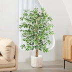 GTIDEA 2 Pcs 5ft Ficus Artificial Trees, Tall Faux Trees with Natural Trunk, Fake Silk Tree Artificial Plants for Home Decor Indoor Living Room Outdoor Balcony House Office (Included Dried Moss)